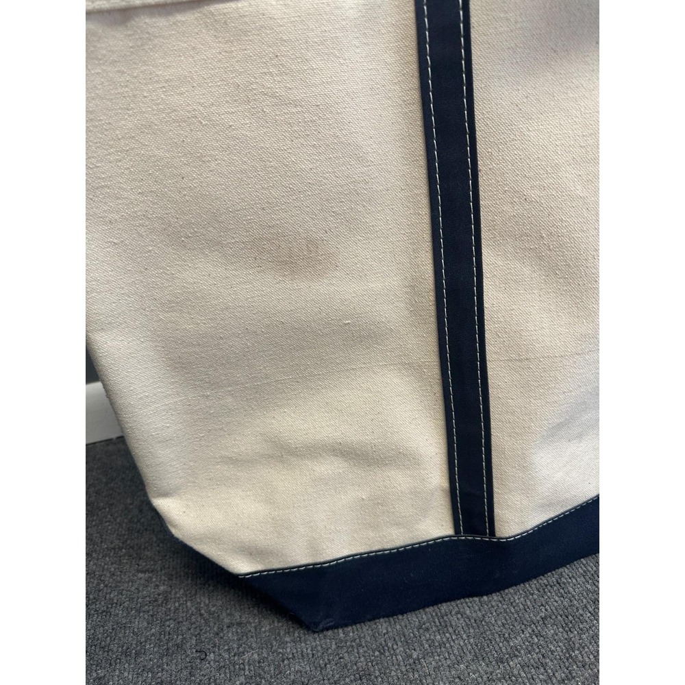 Vintage L.L. Bean Boat and Tote Canvas Bag Jumbo 80s Navy Cream Freeport Maine - Picture 6 of 14
